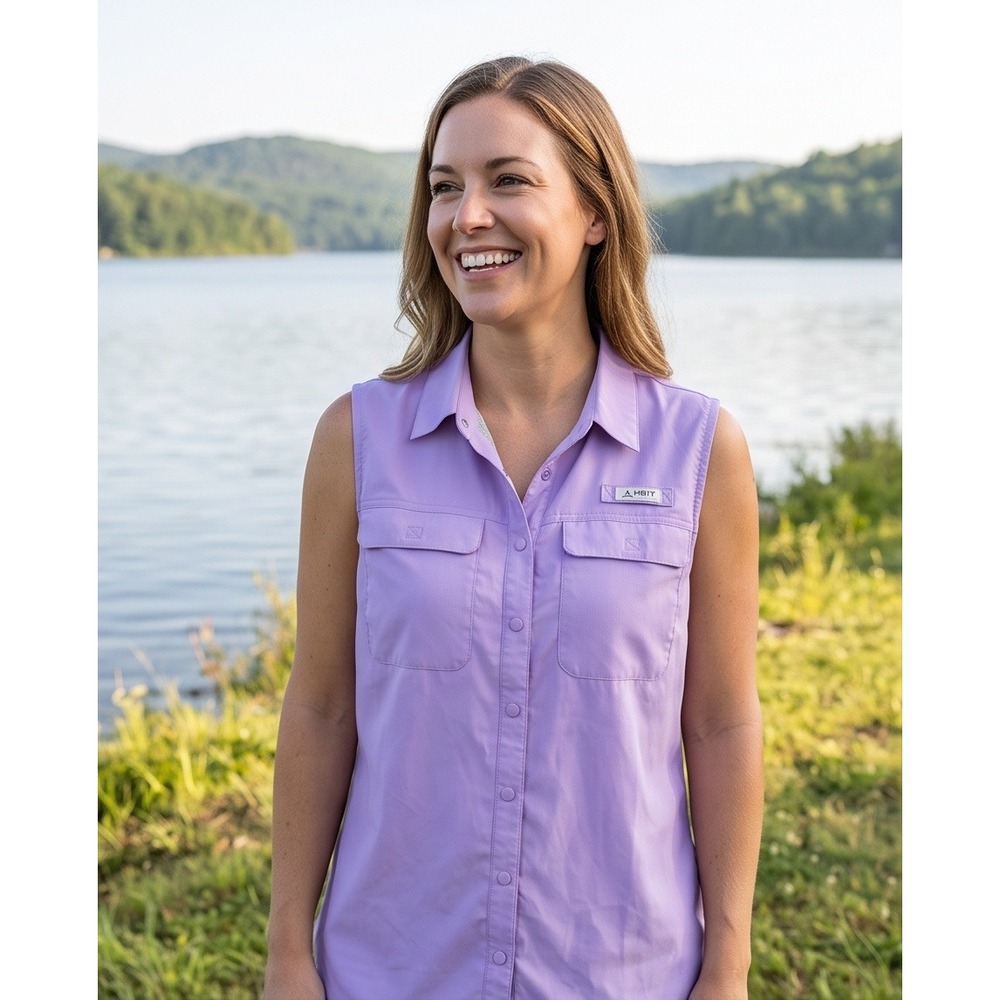 Habit Womens 2XL Sleeveless Fishing Shirt Purple Button Up Pockets